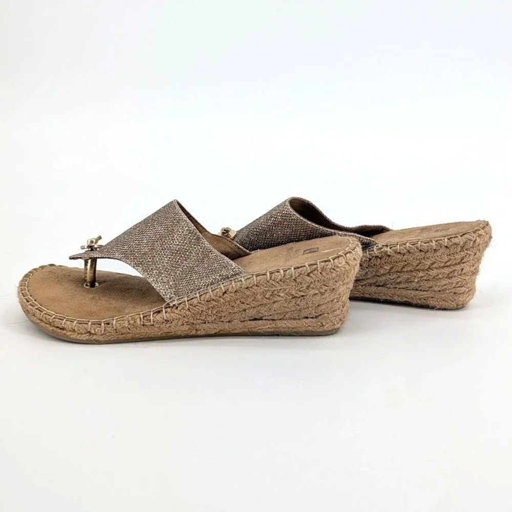 White Mountain Beachball Womens Gold Metallic Espadrille Wedge‎ Sandals Size 8M